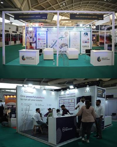 Branded booth at mela with promotional display