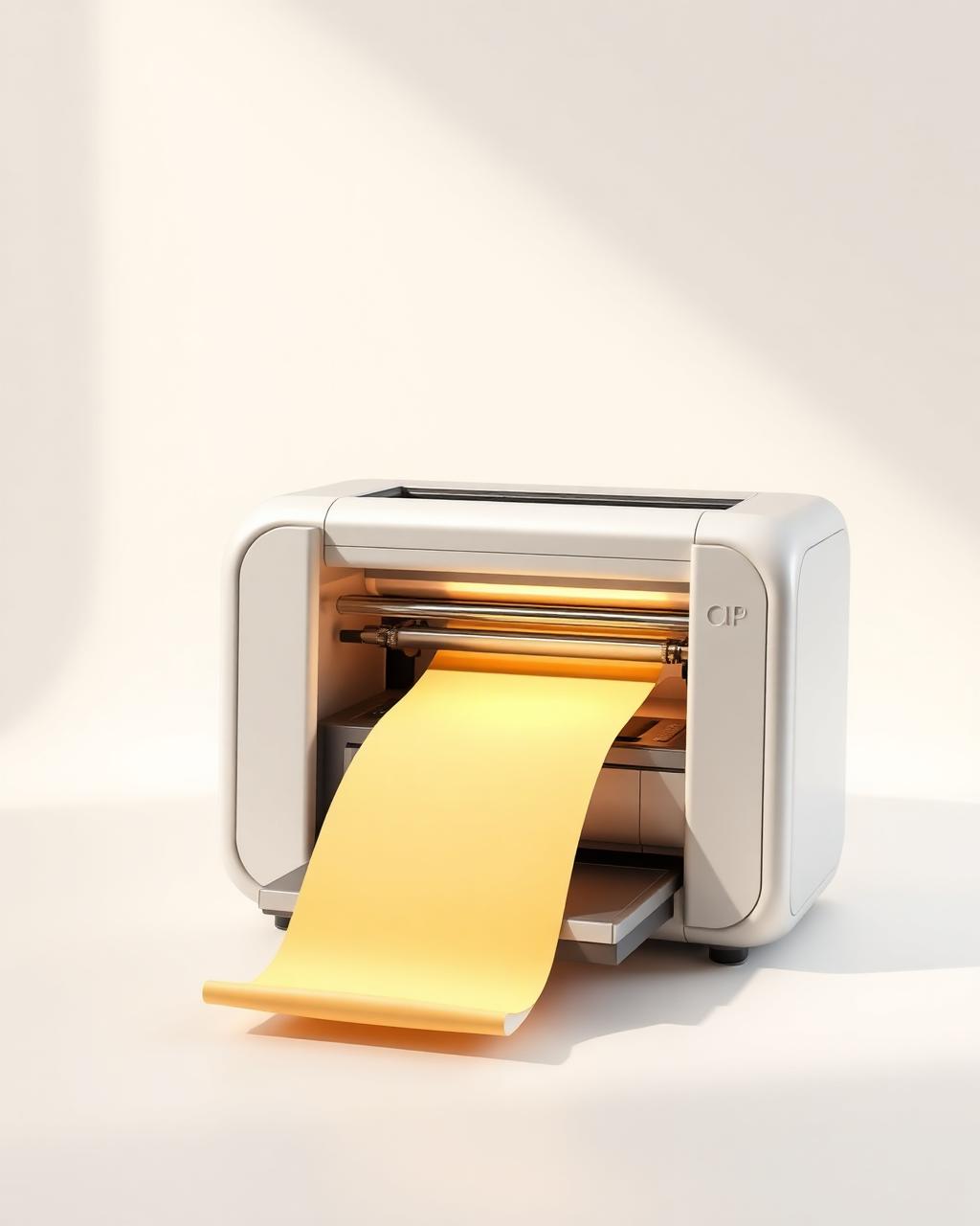 Stylized printing machine outputting warm paper